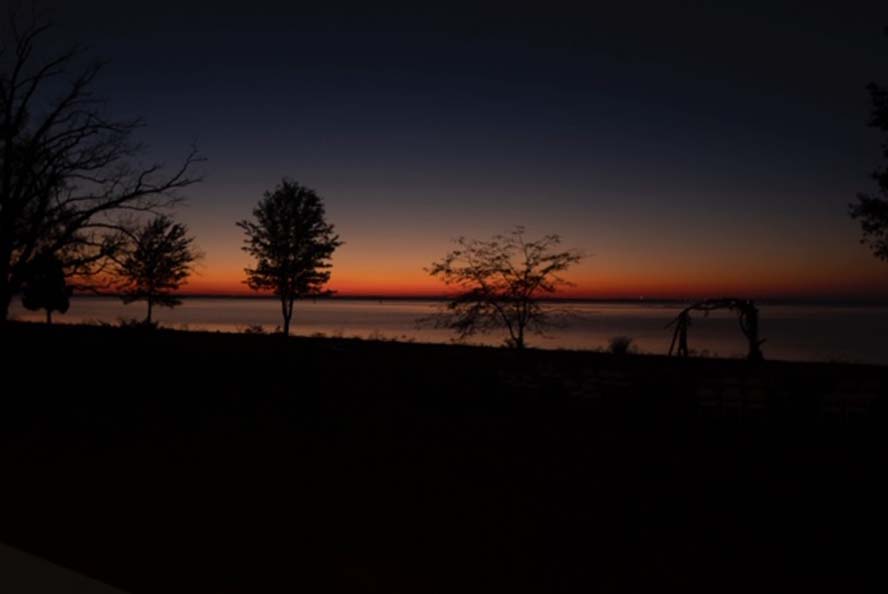 Dark photo of sunset with tree silhouettes